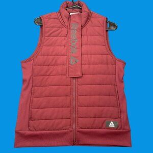 Reebok Womens Gateaway Burgundy Quilted Zip-Up Vest Size M Velcro Stand Collar